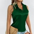 thumbnail image 2 of Womens Satin Sleeveless Button Shirts, Solid Color Casual V Neck Classic Tank Tops, Turndown Collar Blouse for Work Office Sleeveless Basic Cami Green XL, 2 of 7