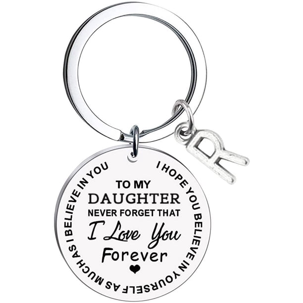 Llaveros para mujer, llavero de billetera, llavero de auto, llavero lindo para mi hija, llavero de acero inoxidable con mensaje inicial, apellido, 26 letras, llavero familiar inspirador, llavero con l
