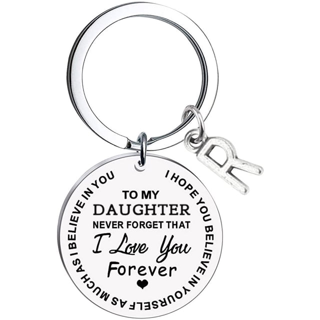 TIMIFIS Key Chain To My Daughter Message Keychain Stainless Steel Initial Last Name 26 Letter Family Inspirational Keychain Gift Valentine'S Day Gift