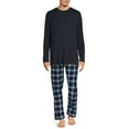 thumbnail image 3 of Hanes Men's and Big Men's Comfortsoft Long Sleeve Crew and Cotton Flannel Pajama Pants Set, 2-Piece, 3 of 6