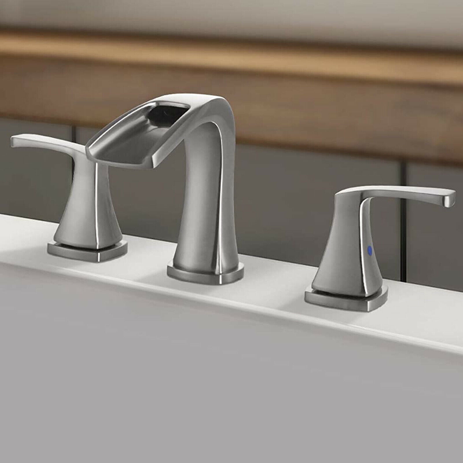 Zovajonia 8 Widespread Waterfall Bathroom Sink Faucet 3 hole Vanity Mixer Brushed Nickel