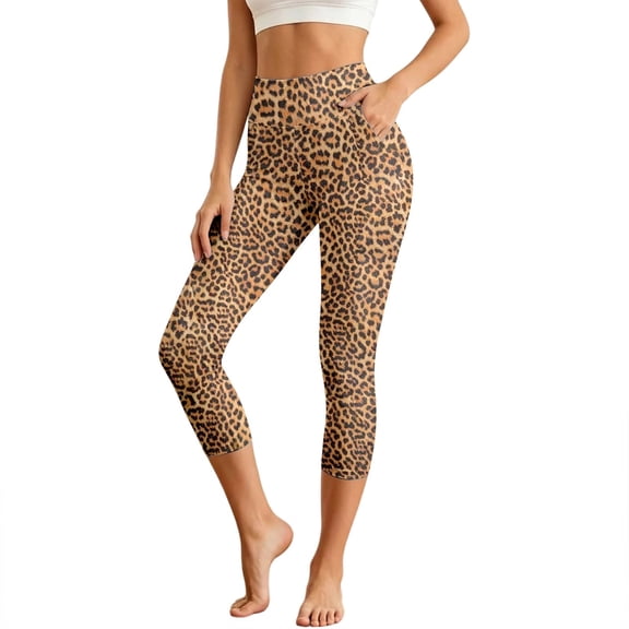 xfsWaSs High Waisted Leggings for Women Leopard Print 3/4 Length Yoga Pants Soft Stretch Workout Capri Leggings Comfortable Casual Trousers