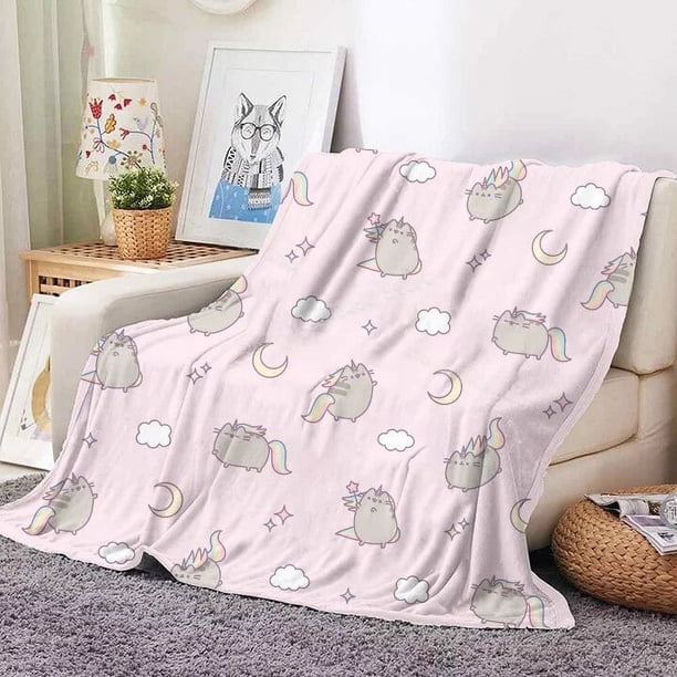 Pusheen-Manta de franela con figura de gato para niños y niñas, mantas suaves para sofá cama, decoración de habitación, otoño, invierno, Navidad, mantener el calor, regalo