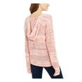 thumbnail image 2 of Hooked Up by IOT Womens Juniors Pointelle V-Neck Hooded Sweater Pink S, 2 of 2