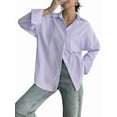 thumbnail image 3 of Women'S Button-Down Shirts, Striped Formal Shirts, Long Sleeves, Lapels, Office Work Shirts, Tops Light Purple S, 3 of 8