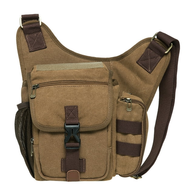 Bolso bandolera de hombro de lona vintage KAUKKO Bolso bandolera patchwork cuero 03-4CAQUI