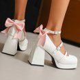 thumbnail image 3 of Women's High Heeled 9CM Court Shoes Buckle Strappy Fashion Mary Jane Platform Pumps Bow, 3 of 4
