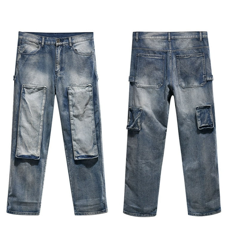 Men's Black Baggy Jeans - Distressed Wide Leg Denim Pants, Y2K Hip Hop Streetwear Style