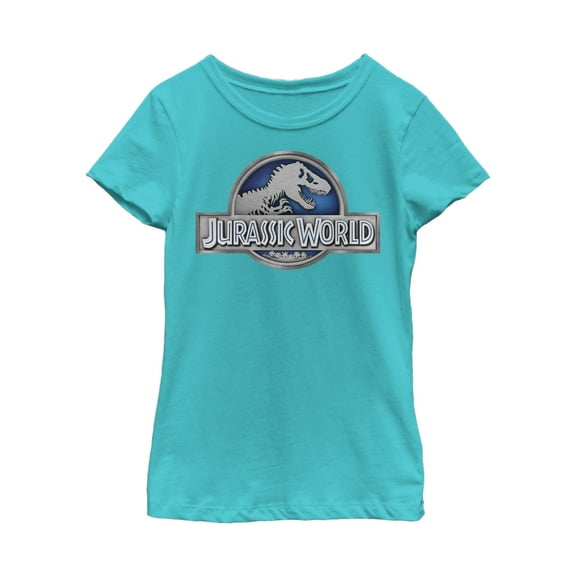 Girl's Jurassic World T. Rex Logo Graphic Tee Tahiti Blue Medium