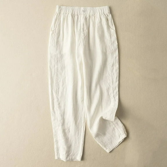 SNKSDGM Women's Plus Black Pants for Women Dressy Short Linen Pants Women Petite Plus Women's Summer Solid Color Pocket Loose Elastic Haren Versatile Casual Pants