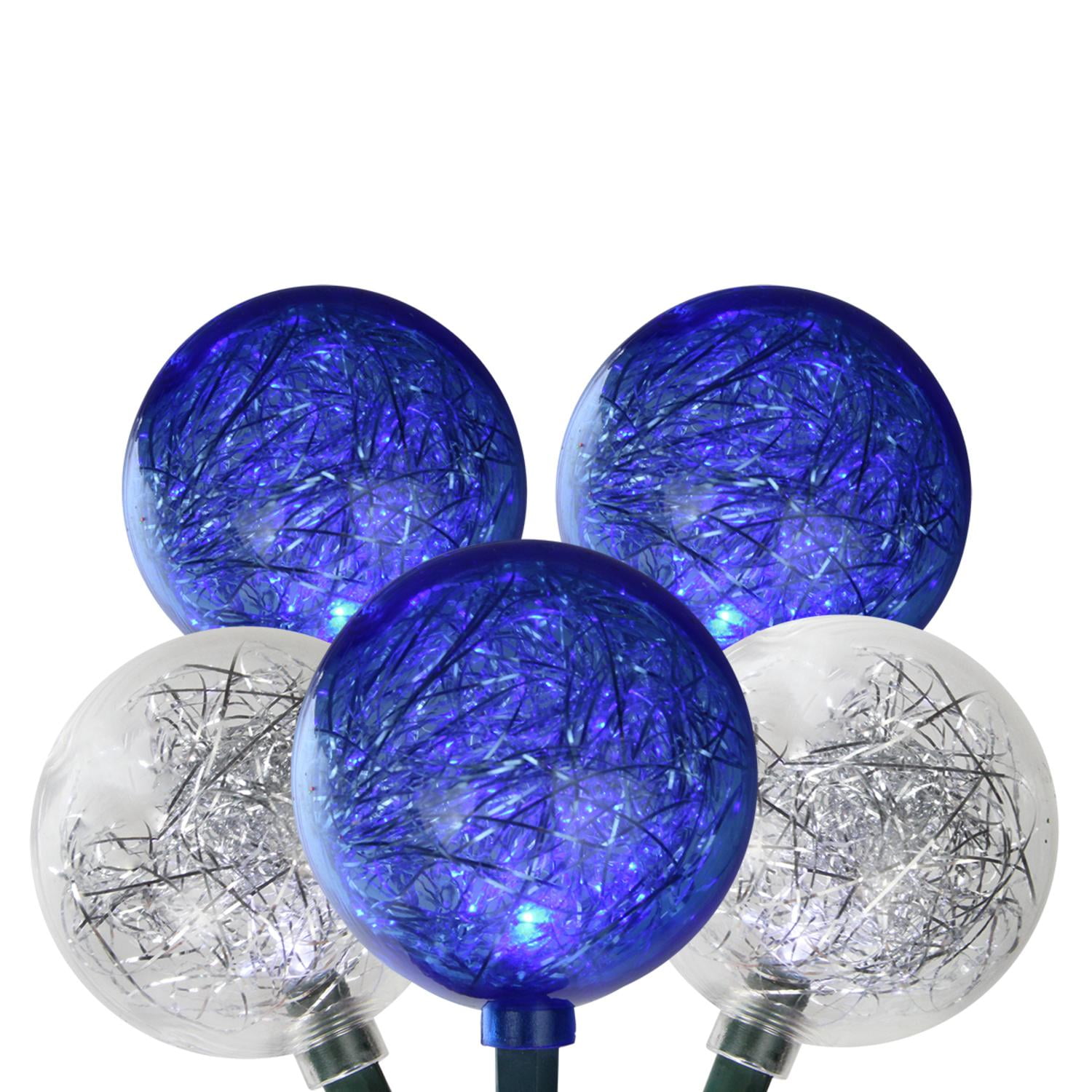 Set of 10 Pure White and Blue LED Ornament w/ Tinsel Christmas Lights 9