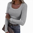 thumbnail image 2 of Towmus Womens Long Sleeve Scoop Neck Ribbed Knit Fitted Casual Tops Tee Slim Basic Shirts, 2 of 5