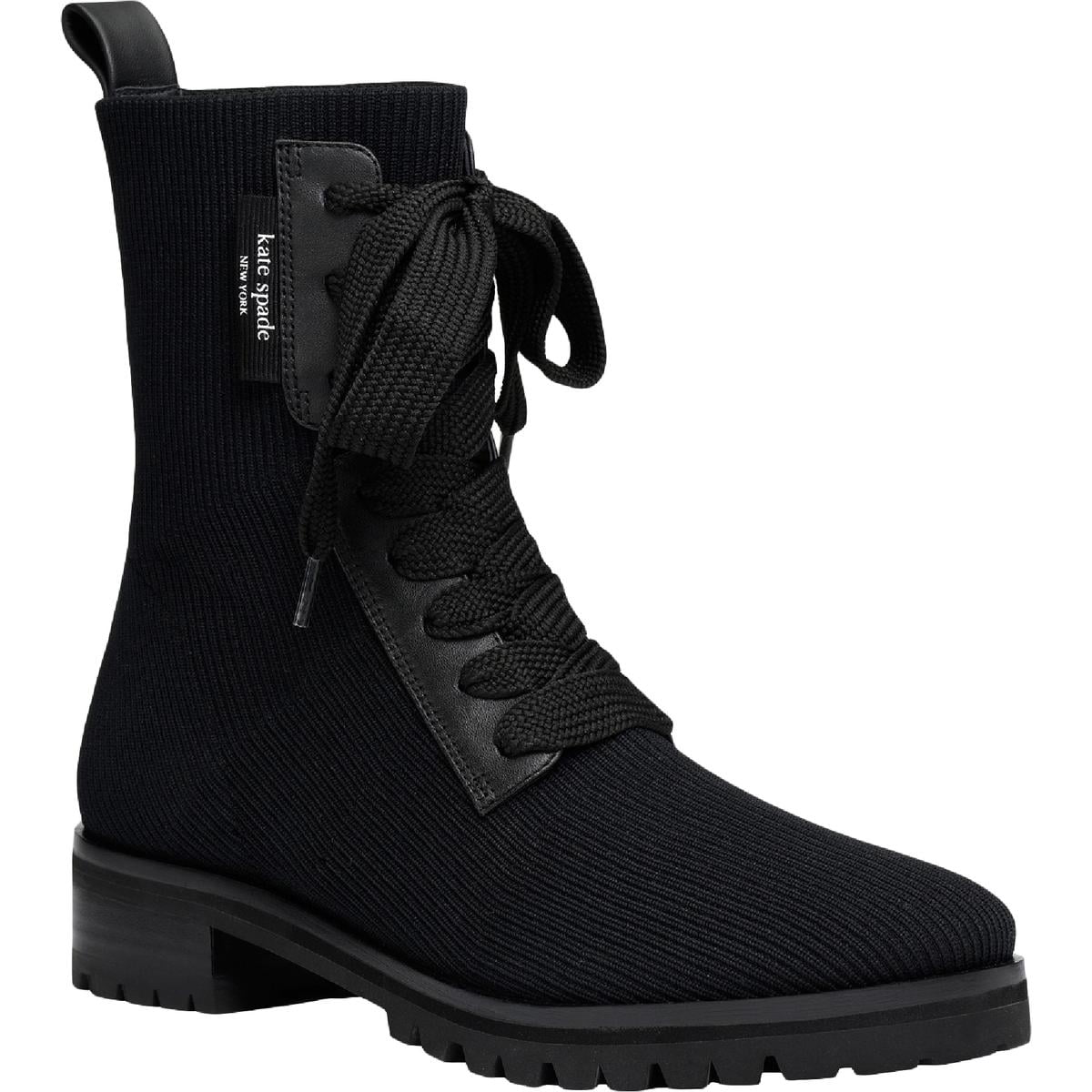 Kate Spade Womens Merigue Leather Stretch Combat Lace up Boots Walmart