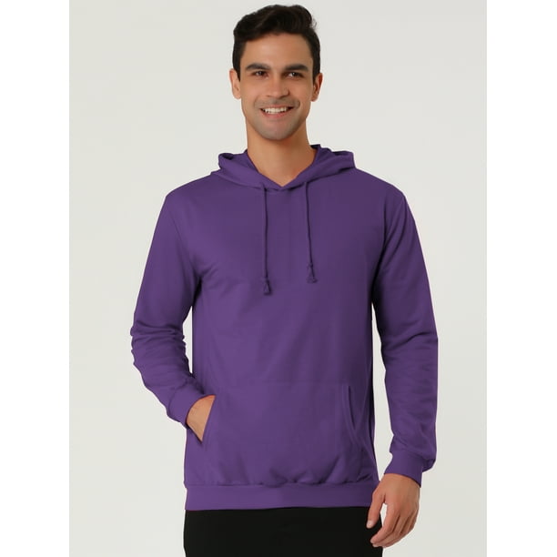 Unique Bargains Men s Hoodie Sweatshirt Long Sleeves Solid Drawstring Pullover L Bright Purple Walmart Business Supplies