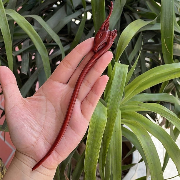 Horquilla antigua tallada en madera de sándalo rojo lobular, placa para el cabello, artesanías de madera pulida a mano, regalos antiguos de caoba