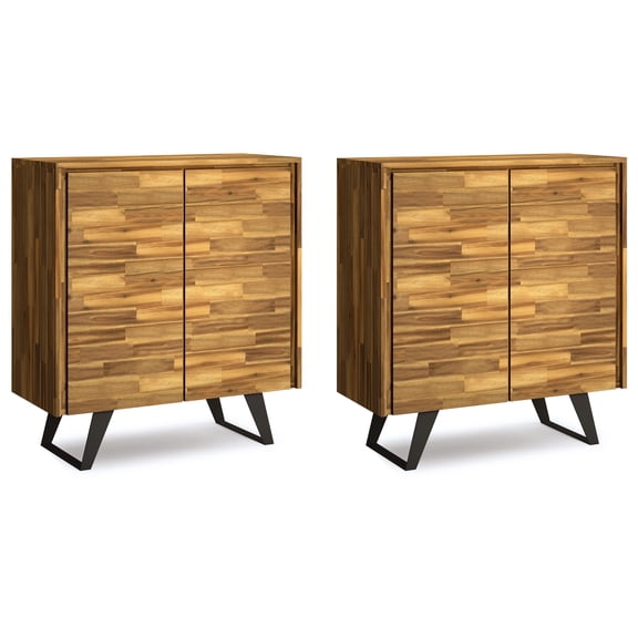 Simpli Home Lowry Solid Acacia 39 inch Storage Cabinet in Distressed Golden Wheat (Set of 2)