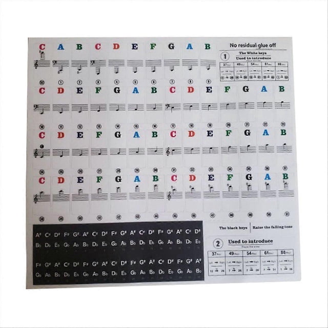 multicolor Piano keyboard stickers, bold letter piano stickers