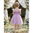 thumbnail image 3 of IBTOM CASTLE Toddler Flower Girl Dress, Flutter Sleeve Floral Embroidery Smocked Tulle Tutu Princess Dresses for Birthday Wedding Purple Floral, 3 of 7