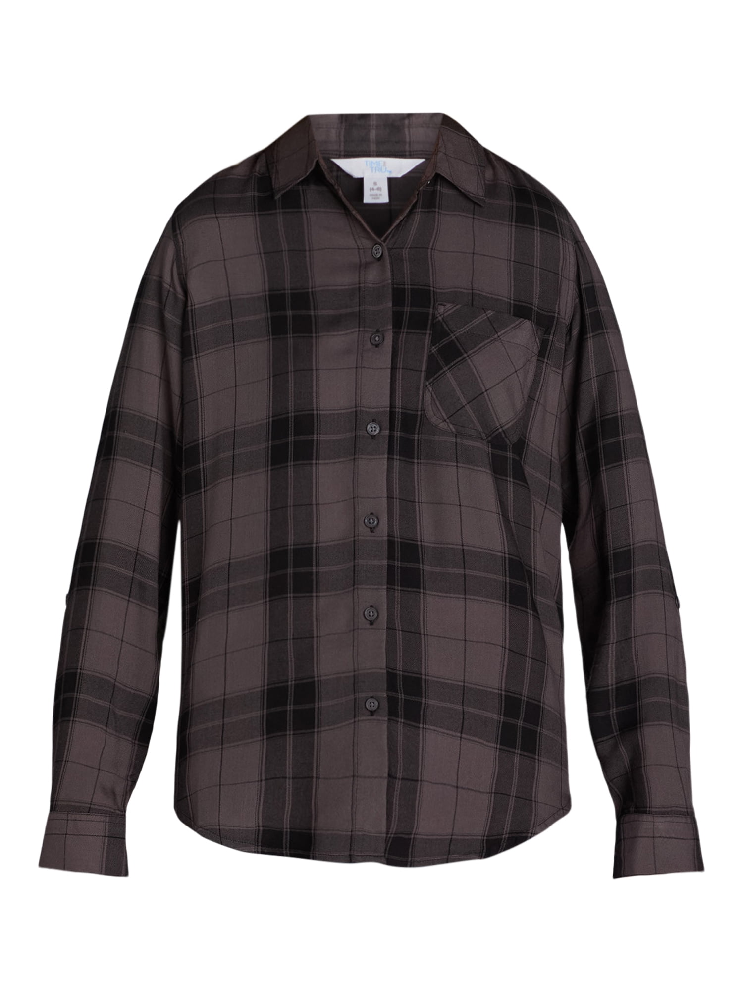 Time and Tru Women's Soft Button Up Shirt with Long Sleeves, Sizes XS-XXXL