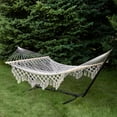 thumbnail image 2 of Northlight Lattice Macrame Rope Hammock with Wooden Bars - 74" x 59" - Cream, 2 of 9