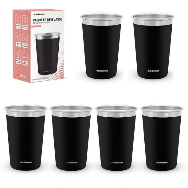 Vasos de Acero Inoxidable 470 ml (6 Piezas). Redlemon Ecológico y Resistente. Ideal para Fiestas y Reuniones