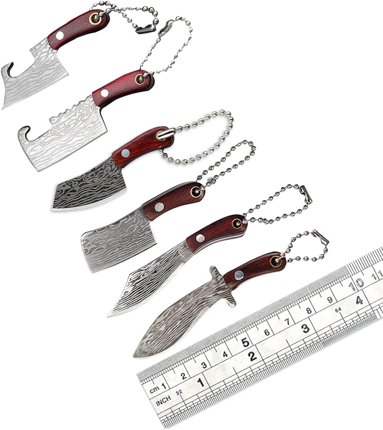 Damascus Pocket Knife Set Mini Chef Tiny Cleaver for Package Opener Box Cutter - of 4