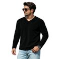 thumbnail image 7 of Sorvello Men's V-Neck Long Sleeve T-Shirt Fall Breathable textured fabric Casual Pullover Tops Black 3XL, 7 of 7