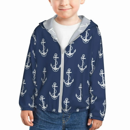 

Sun Hoodie for Kids white Anchor rope navyblue vintage Long Sleeve Swim Fishing Shirts Sun Protection Zip Up Jacket Clothing Athletic Hoodie