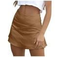 thumbnail image 1 of Minifalda de satén de seda de cintura alta para mujer - Cremallera en la cadera, poliéster, ropa informal de playa para el verano, tallas S-XL, 1 of 8