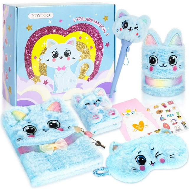 Set de regalo de peluche YOYTOO Cat con diario secreto para niñas de 5 a 12 años