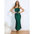 thumbnail image 5 of Women's Satin Sleeveless Elegant Backless Ruffle Maxi One Shoulder Formal Dress for Summer Green XL, 5 of 9