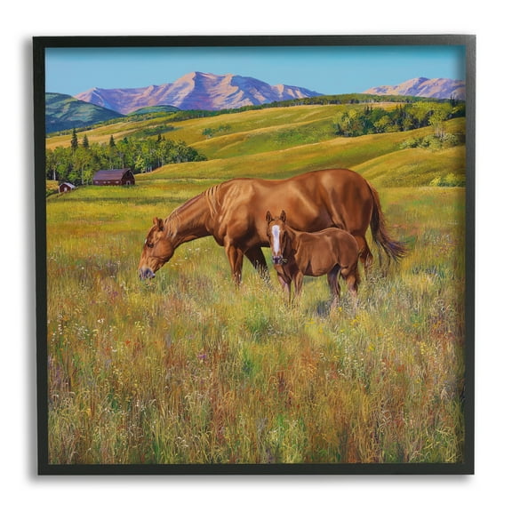Stupell Industries Horses Grazing in Meadow Animals & Insects Painting Black Framed Art Print Wall Art, 12 x 12