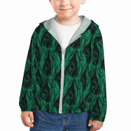 

Qekee Mint Bird Feathers Print UPF 50+ Kids Sun-Protective Hooded Long Sleeve Rash Guard for Fishing Water Beach Sports -3 Years