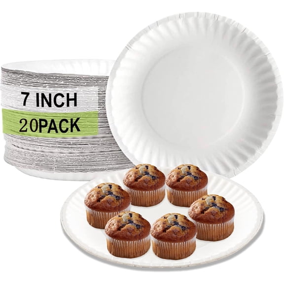 20 Pcs Disposable Paper Plates Tutuviw 7 in Dessert Plates Food Serving Plates for Cake Appetizers White Round Party Trays Dinner Plates for DIY Crafts Weddings Birthdays Trave Picnics