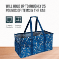 thumbnail image 5 of Extra Large Utility Tote Bag - Oversized Collapsible Reusable Wire Frame Rectangular Canvas Basket with Two Exterior Pockets - Anchor, 5 of 9