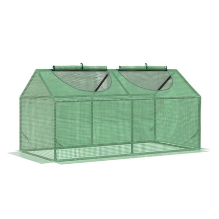 Mini Greenhouse 4x2x2 Outdoor Garden, Portable Steel Frame PE Cover with Roll-Up Windows - Green