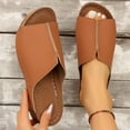 thumbnail image 3 of Tnobhg 1 Pair Women Sandals Faux Leather Thick Soles Slip-on Open Toe Firm Stitching Solid Color Anti-skid Wear-resistant Lightweight Home Beach Wedge Sandals, 3 of 7