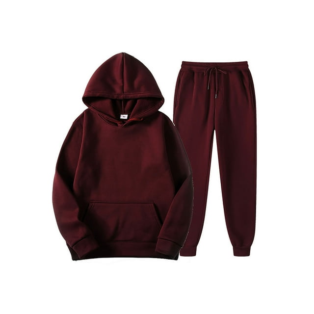 Fashnice Men Sweatshirts+Pant Outfits Hooded Jogger Sets Two Pieces Tracksuit Set Regular Fit Fall Loungewear Claret S