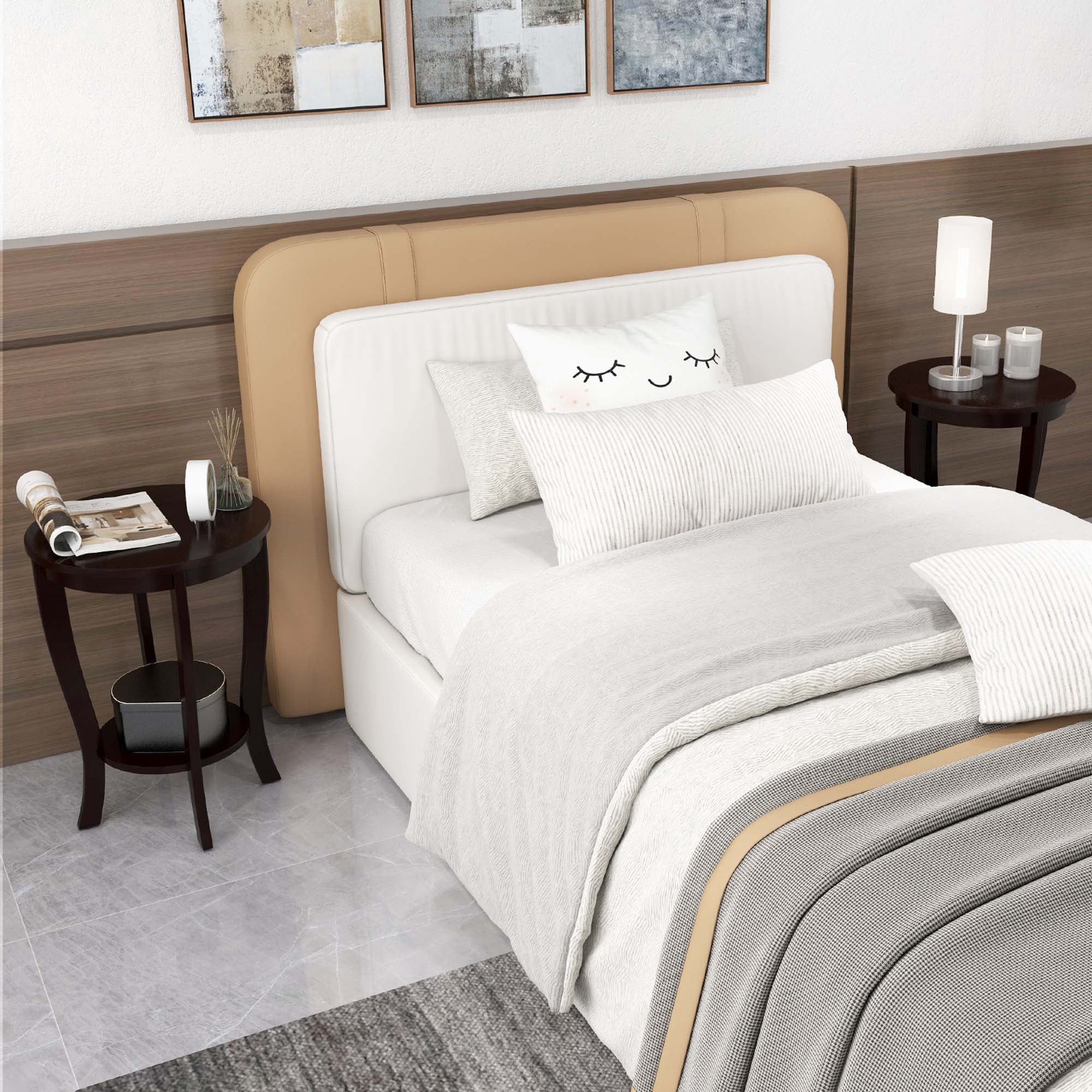 Costway 2 PCS 2-Tier End Table 18'' Round Compact Sofa Side Nightstand with Storage Shelf Espresso