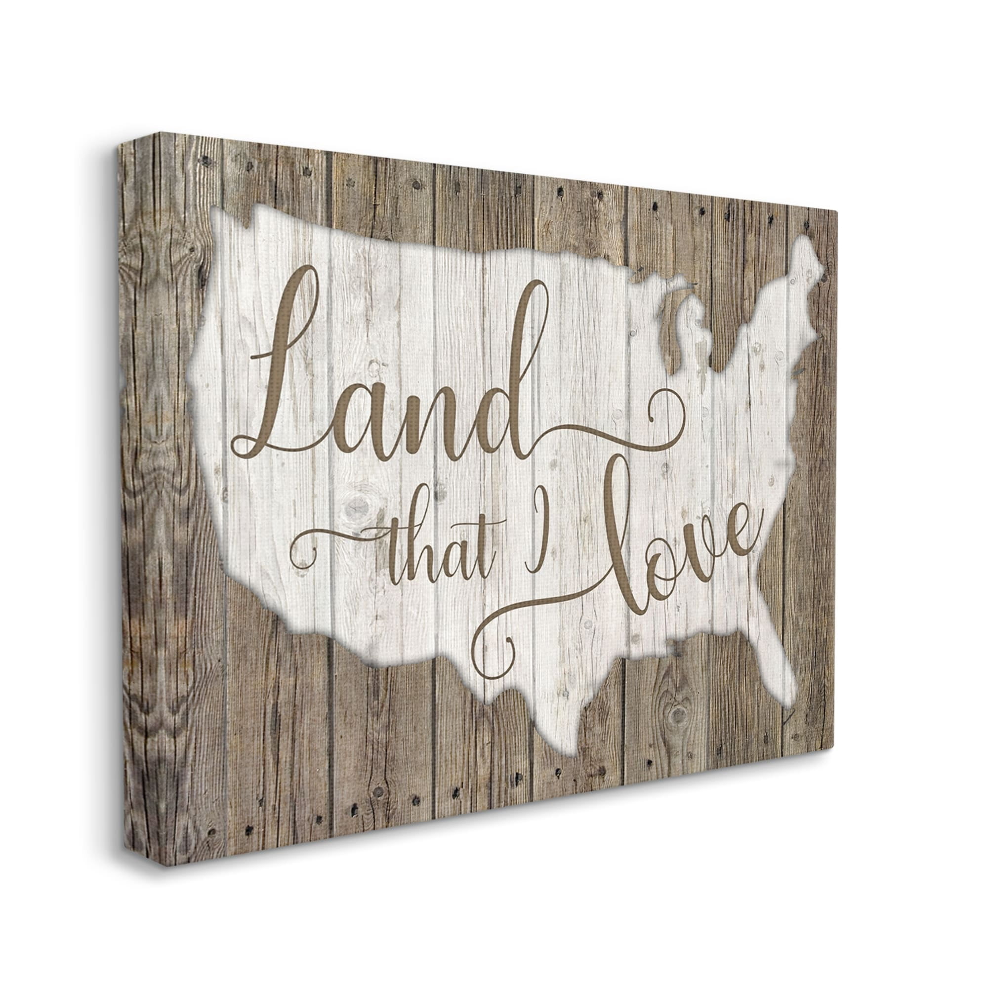 Stupell Industries Land I Love Map Rustic Background,30 x 24, Design by Kelly Donovan