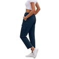 thumbnail image 2 of QATAINLAV Women's Summer Zipper Pockets Travel Pants with Pockets Solid Casual Drawstring Cargo Pants Outdoor Lightweight Work Slacks Navy L, 2 of 7