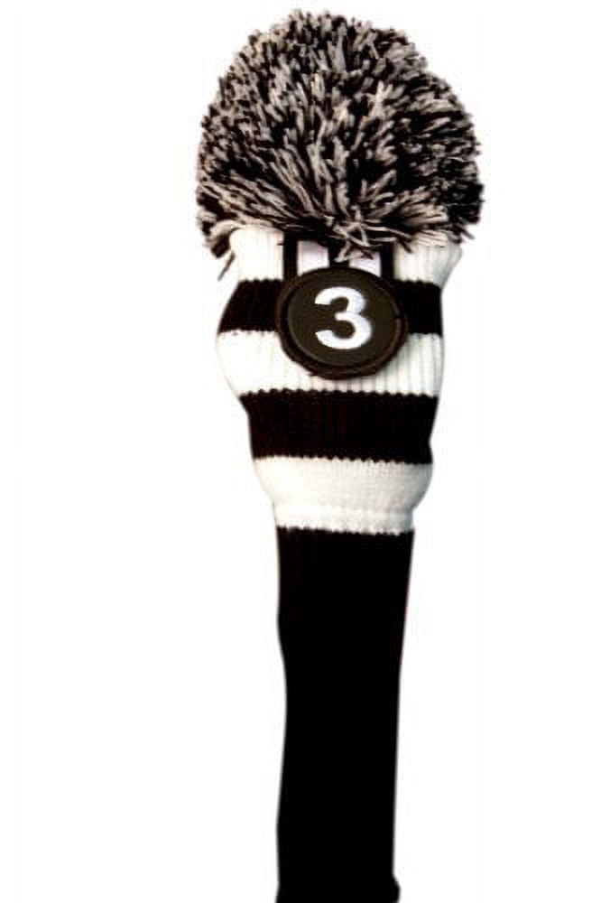 Majek #3 & #4 Hybrid Combo Pack Rescue Utility Black & White Golf Headcover Knit Pom Pom Retro Classic Vintage Head Cover