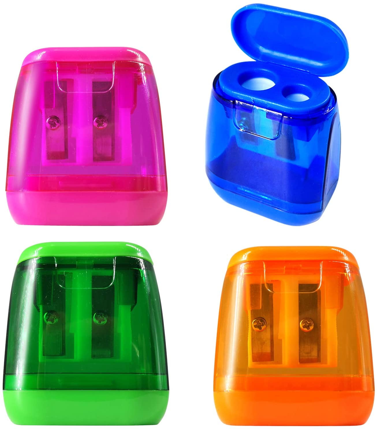 Pencil Sharpener, Manual Pencil Sharpeners, 4PCS Colorful Compact Dual Holes Pencil Sharpeners with Lid, Colored Pencil Sharpener for Kids & Adults, Portable Pencil Sharpener for Travel School Office