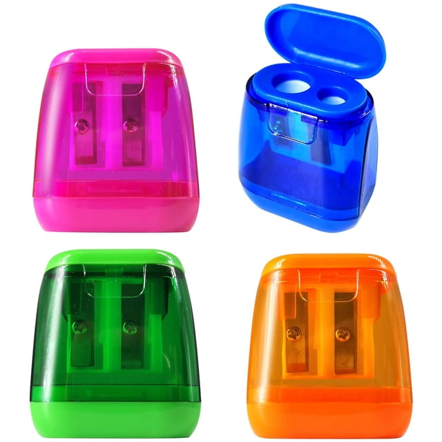 Sacapuntas, sacapuntas manuales, 4 sacapuntas coloridos compactos de doble agujero con tapa, sacapuntas de colores para niños y adultos, sacapuntas portátil para viajes, escuela, oficina Ormromra WRQX-478