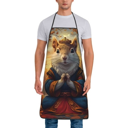 

Lukts Maple Leaf Meditating Squirrel Print Unisex Tie-Up Aprons Bibs for Chef Kitchen Grill Beverage Shop