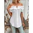 thumbnail image 5 of ZOELNIC Women's Sexy Ruffle Trim Off Shoulder Short Sleeve Button Down Blouse Shirts Summer Loose Tunic Tops, 2XL, 5 of 6