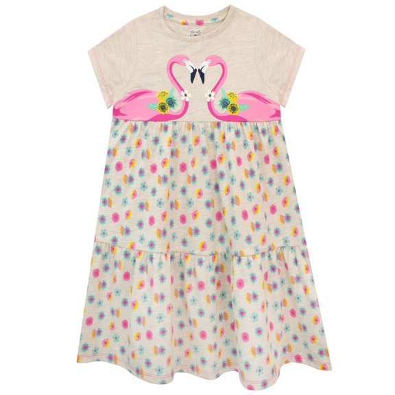 Harry Bear Girls Flamingo Flower Short Sleeve Dress Sizes 3T-8