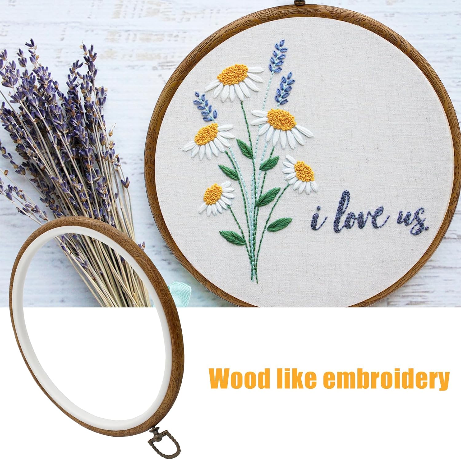 ABPETE 3Pcs 9 Inch Round Embroidery Hoops Imitated Wood Cross Stitch Hoop, Circle Display Frame for DIY Christmas Ornament, Art Craft Sewing