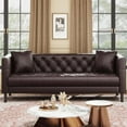 thumbnail image 3 of Leather Couch, 81" Mid-Century Modern Leather Sofa, Chesterfield Sofa with Deep Seats and 2 Pillows, Handmade Button Tufted 3 Seater Sofa, Leather Couch for Apartment, Office, 3 of 6