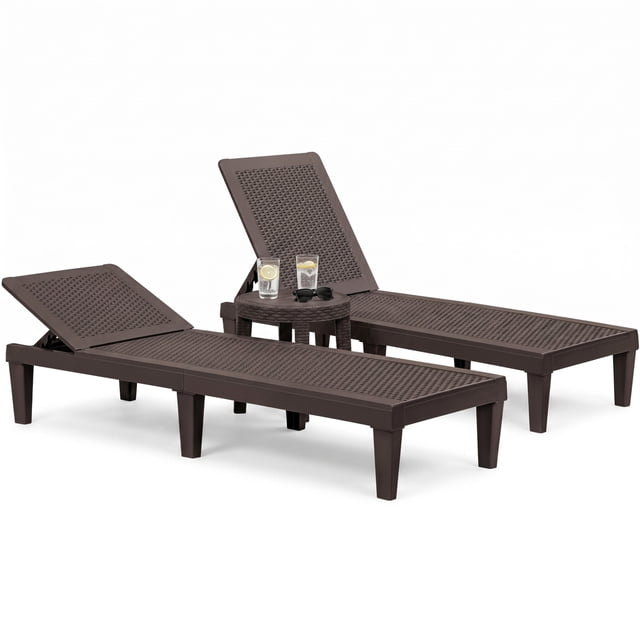 Homall 2 Pieces Patio Lounge Chair Outdoor Adjustable Chaise Lounge Chair, Dark Brown